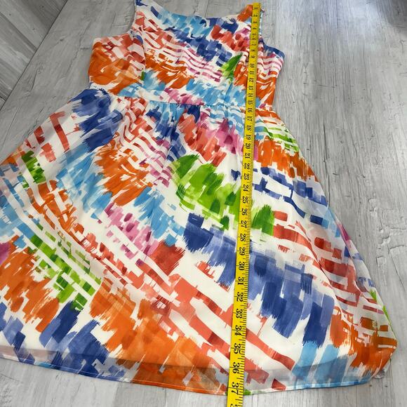 RN Studio Sleeveless Colorful A Line Shift Flowy Bright Lined Summer Sun Dress - Picture 11 of 11